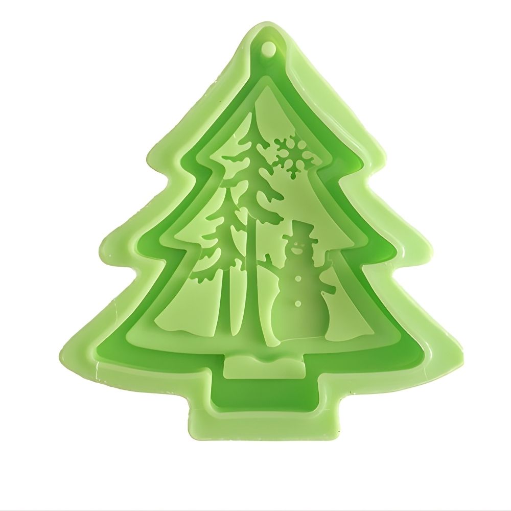 Christmas decoration - Pine tree with snowman silicone shape