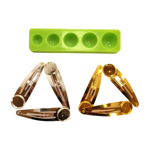 [FSZE021] Silicone Mould Set, Hemispheres with Hair Clip Bases